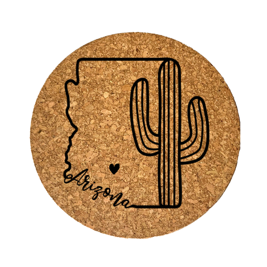 Arizona Cactus Outline with Heart Cork Coaster