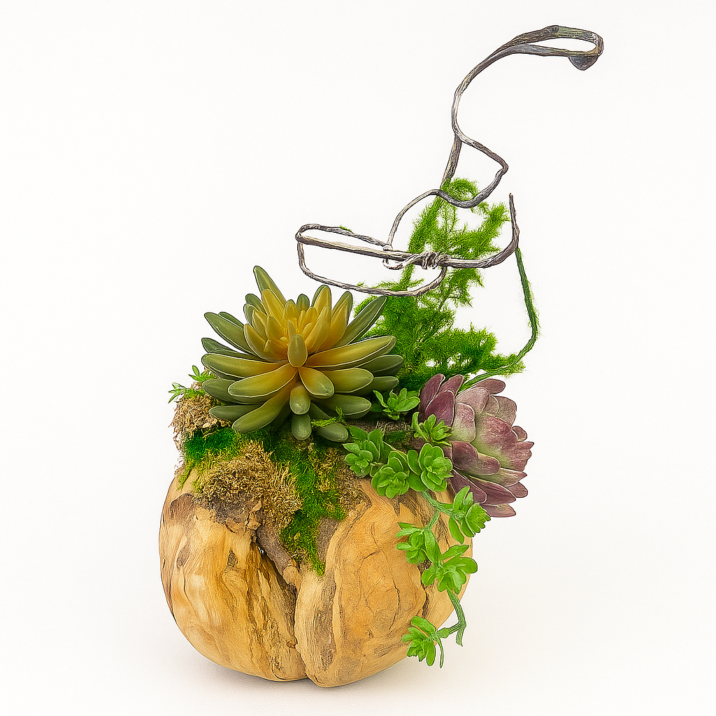 Succulent Arrangement in Natural Teak Ball