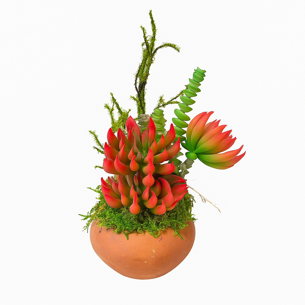 Red Succulent Arrangement in Terracotta Pot