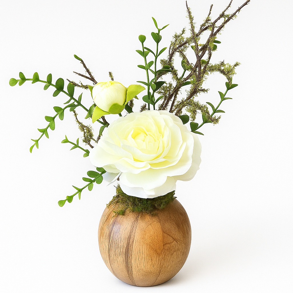 Cream Bloom Floral in Natural Teak Ball