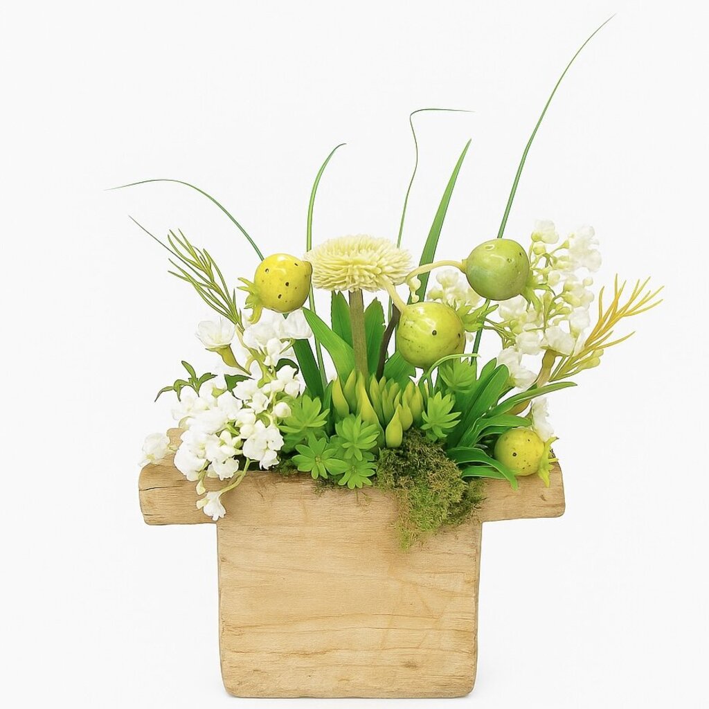 Garden Arrangement in Hand Carved Oil Pot