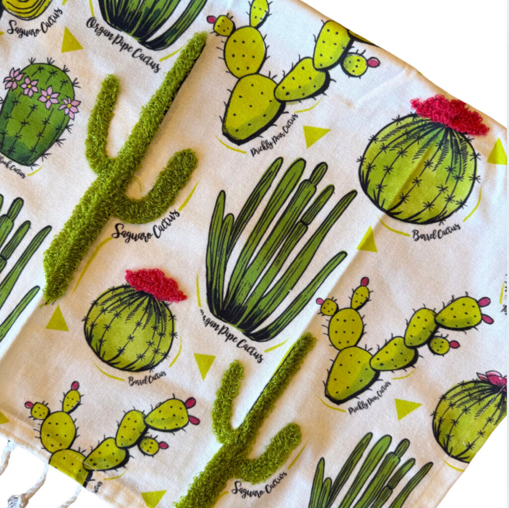 Interpretive Cactus Embroidered Tea Towel