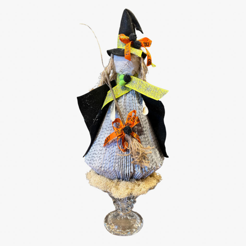 Handcrafted Witchy Ghost Decor with Pumpkin Accent