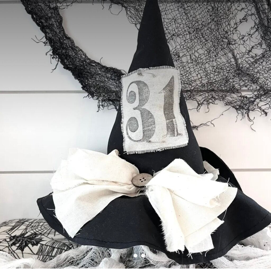 Primitive Witch Hat - Black with White Bow