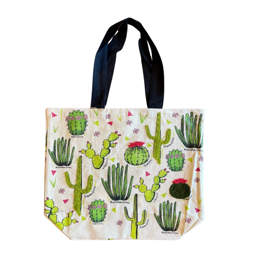 Interpretive Cactus Embroidered Tote Bag