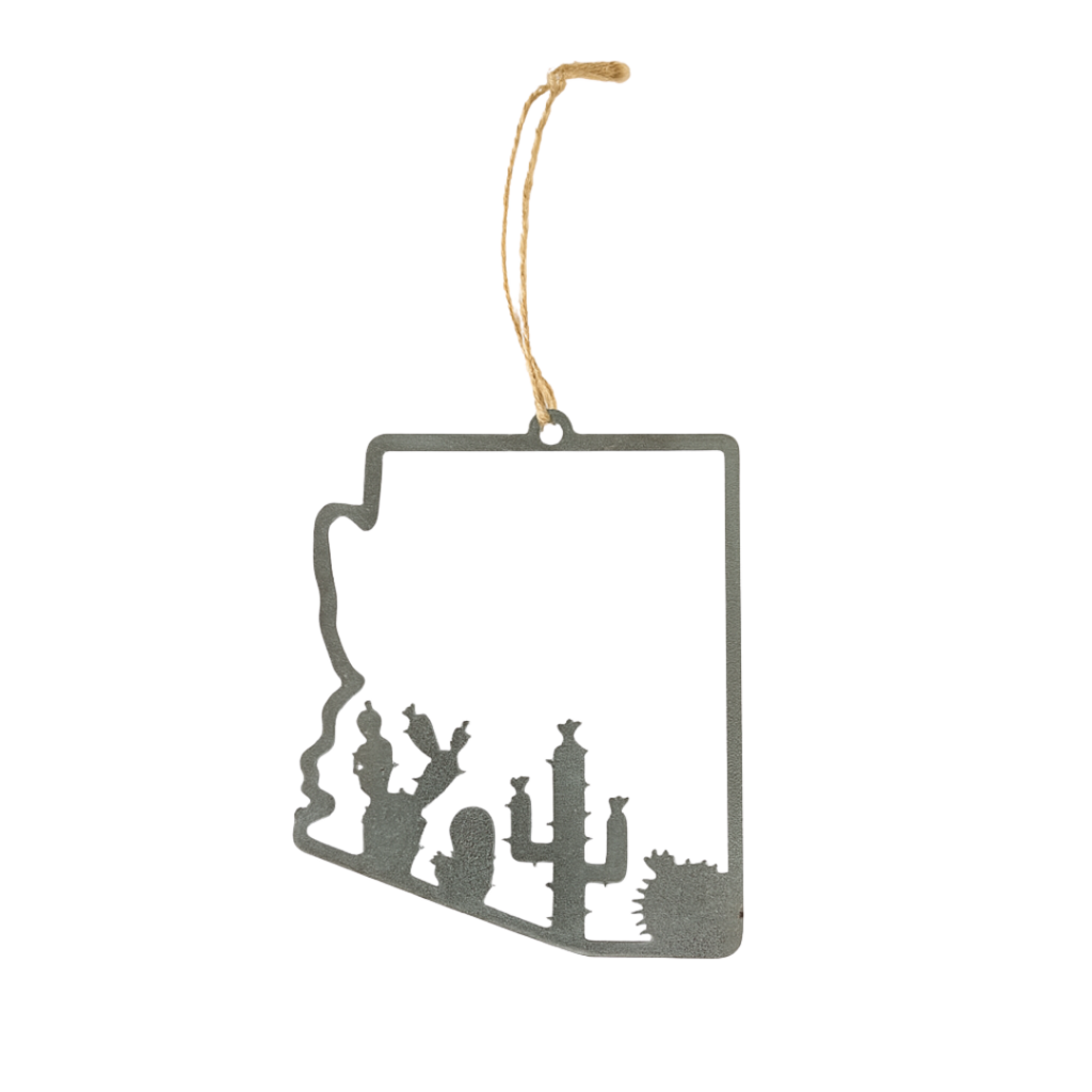 Arizona State Metal Ornament with Desert Cactus Cutout