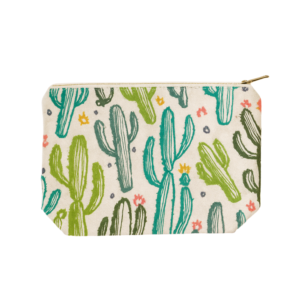 Cactus Print Canvas Zipper Pouch