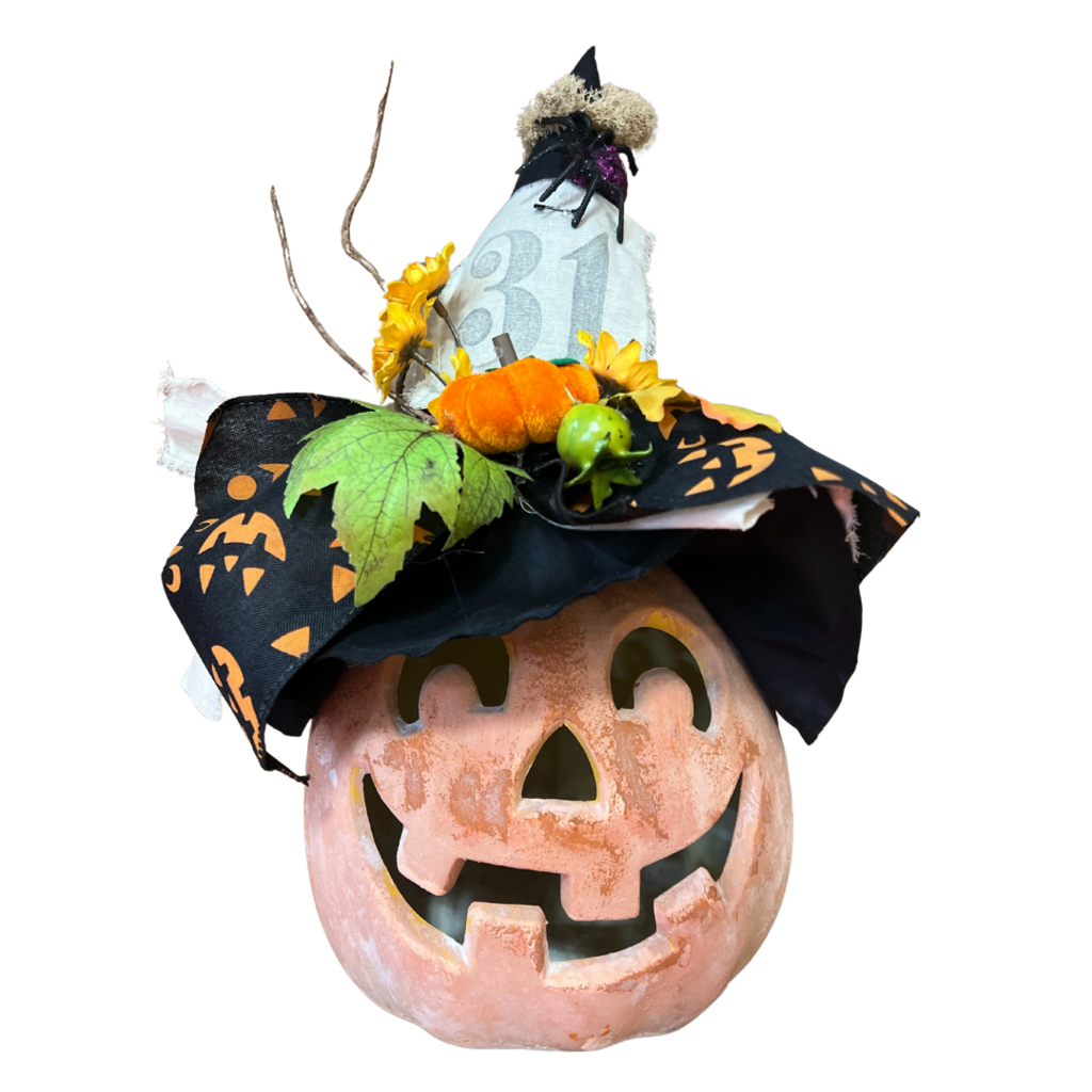 Whimsical Jack-o’-Lantern with Witch Hat Decor