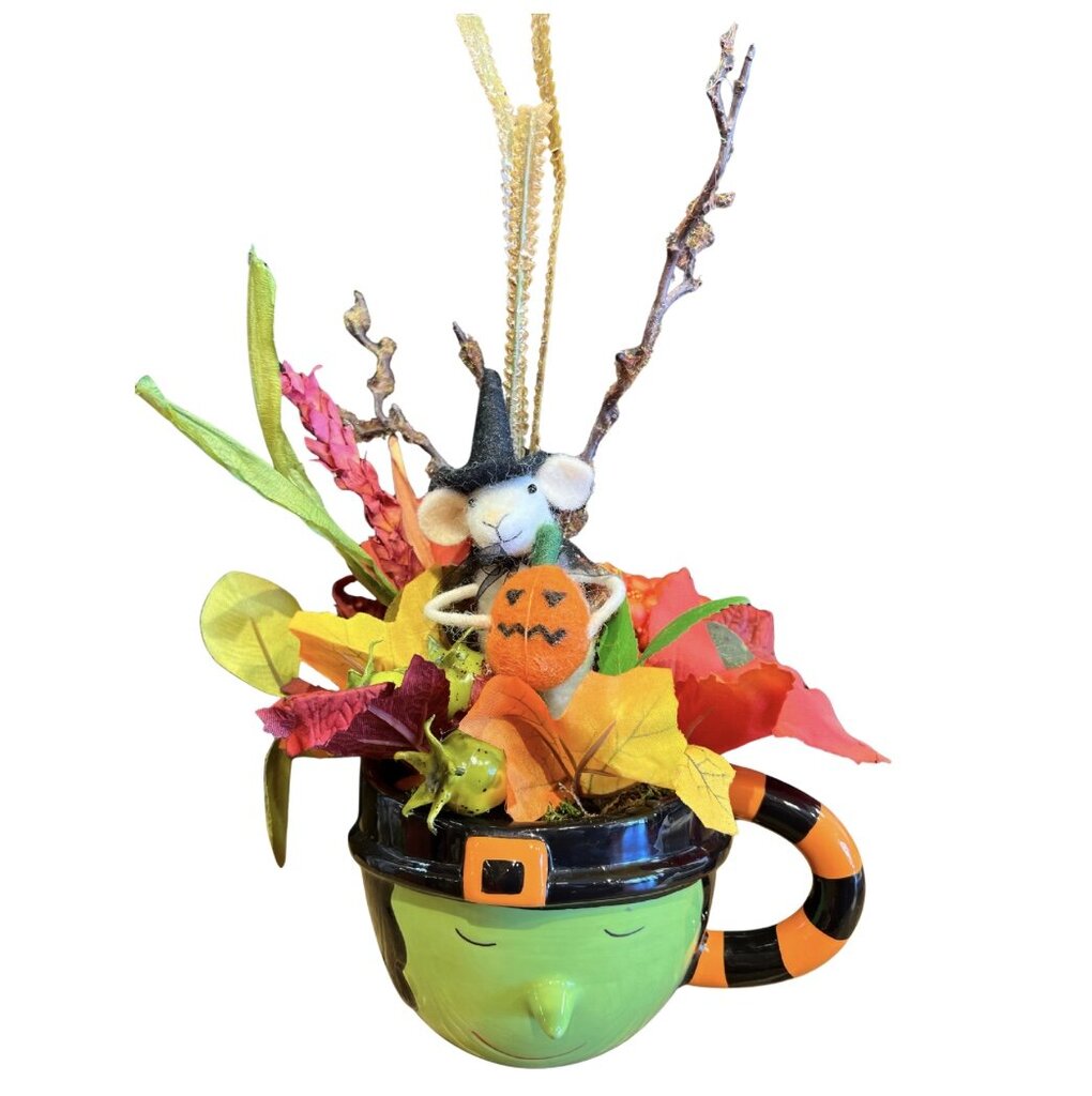 Halloween Mouse in Witch Mug Arrangement