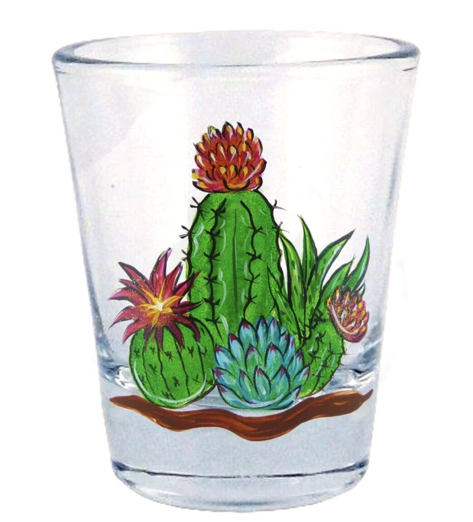 Blooming Cactus Southwest Floral Hand-painted shot glass