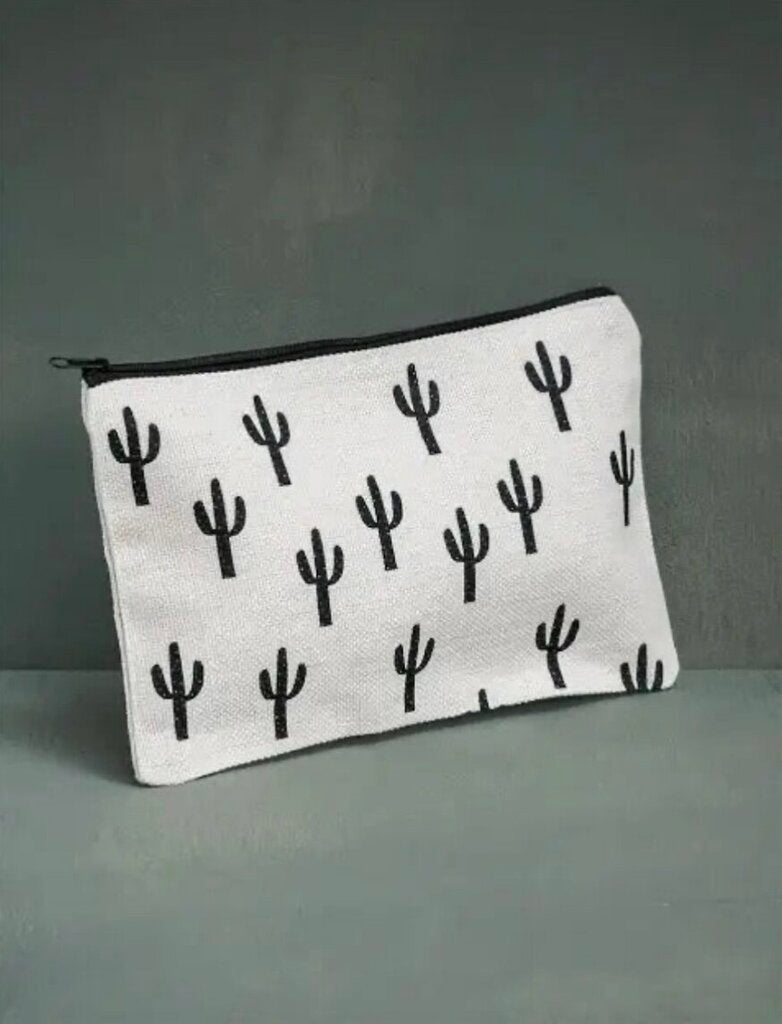White Linen Saguaro Makeup Bag