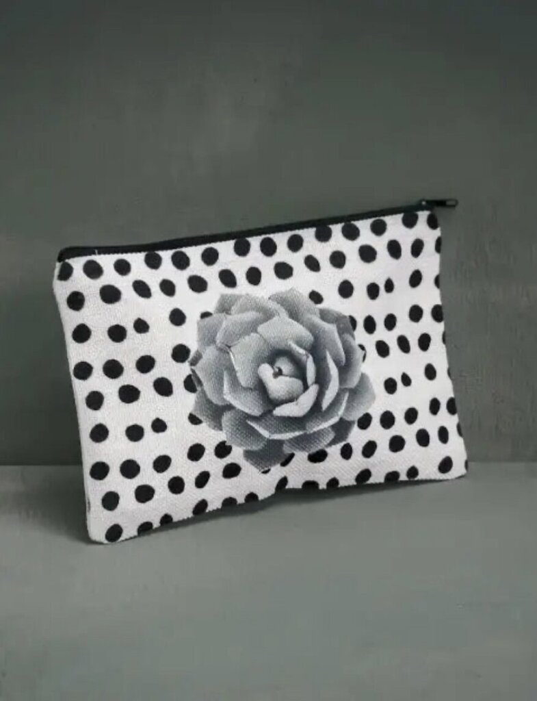 Succulent Polk-A-Dot Linen Makeup Bag