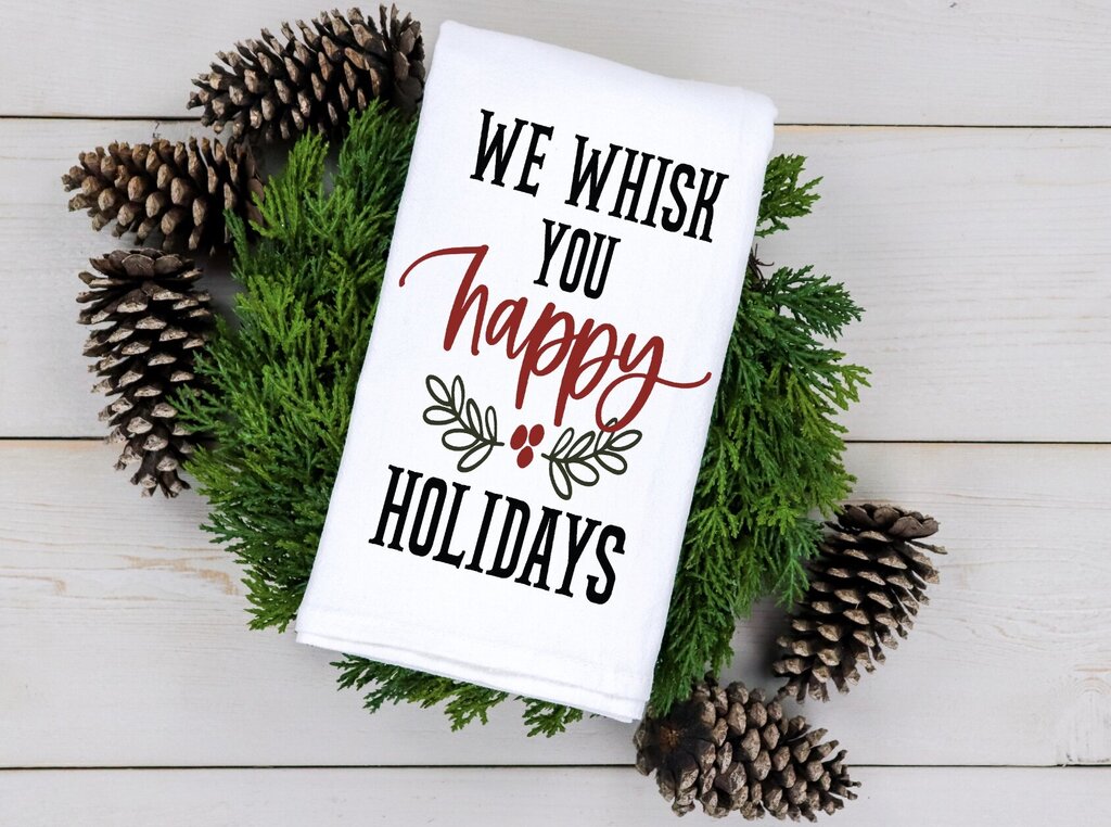 Whisk you Happy Holidays Tea Towel