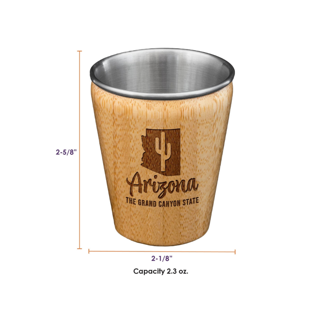 Arizona Engraved Shot Glass, Bamboo with Stainless Steel