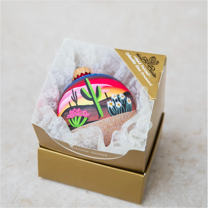 Saguaro in Bloom - Hand Painted Glass Ornament
