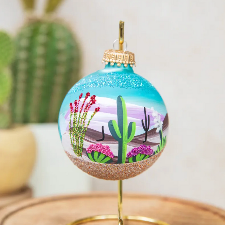 Desert in Bloom - Hand Painted Glass Ornament