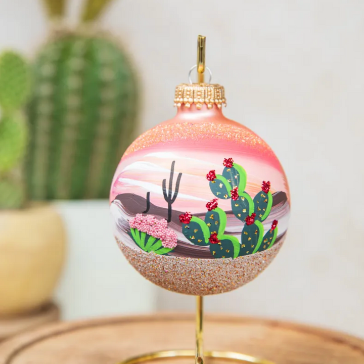 Prickly Pear Cactus - Hand Painted Glass Ornament