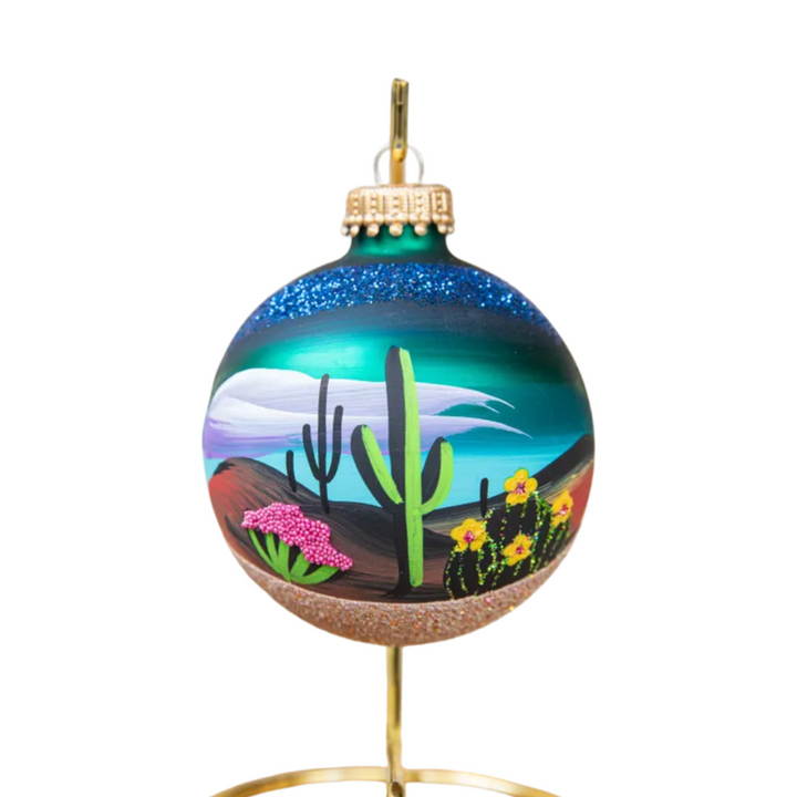 Blooming Barrel Cactus - Hand Painted Glass Ornament