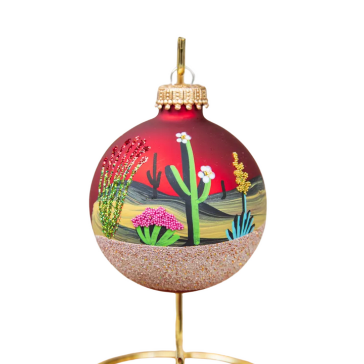 Saguaro in Bloom - Hand Painted Glass Ornament