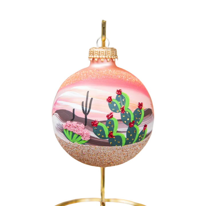 Prickly Pear Cactus - Hand Painted Glass Ornament